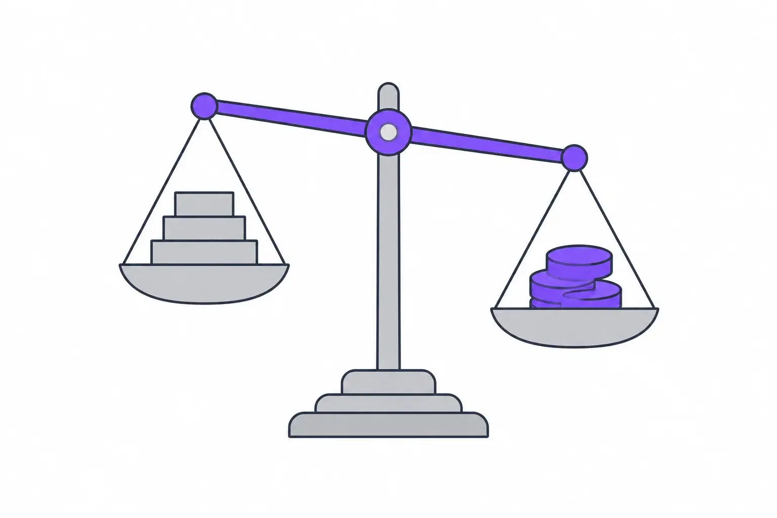 Flat illustration of a balance scale weighing stacked cost blocks against gross profit coins, the logic behind cost per placement
